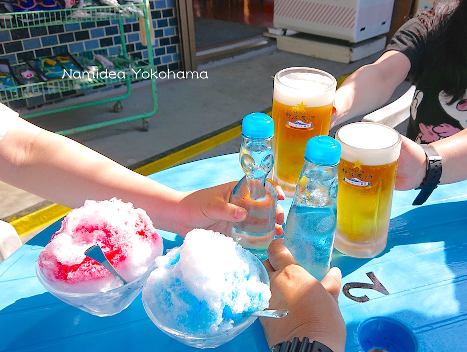 ダイビング後はかき氷とラムネとビール!!!