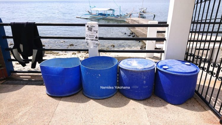 洗い場やお湯は、カメラの水没も大きなバケツです　ヴィラマグダレナ